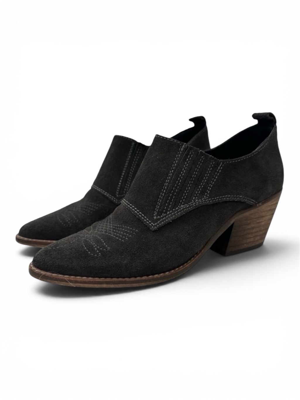 Anthropologie Sixtyseven Gray Suede Cowgirl Ankle Bootie 6